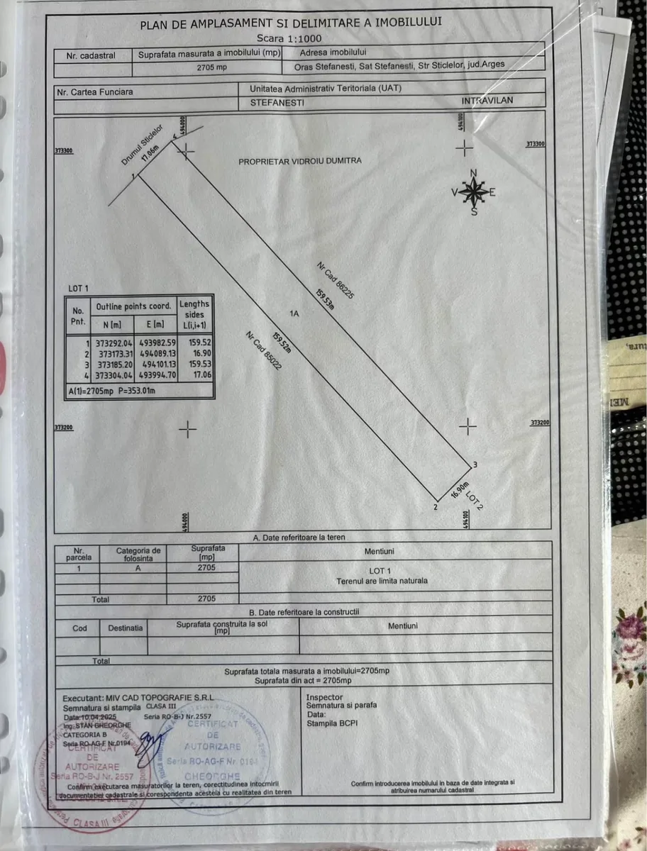 📌 Teren Intravilan 2705 mp în Ștefănești (Str. Sticlelor) – Poziție Excelentă lângă Lidl Vând teren