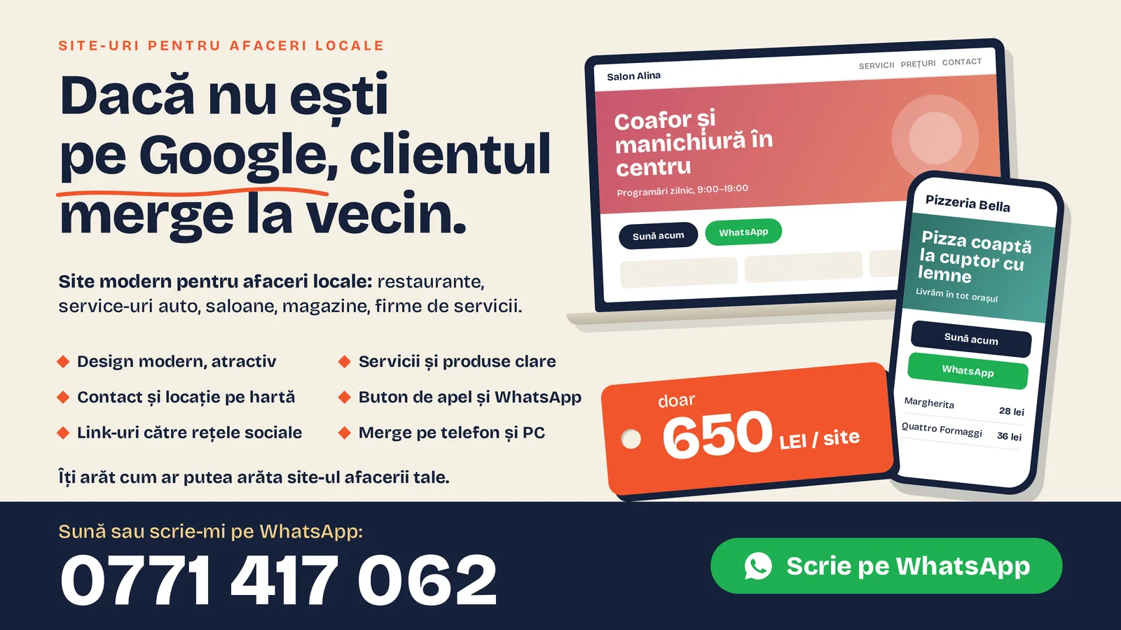 Creez site-uri moderne pentru afaceri – doar 650 LEI/site!